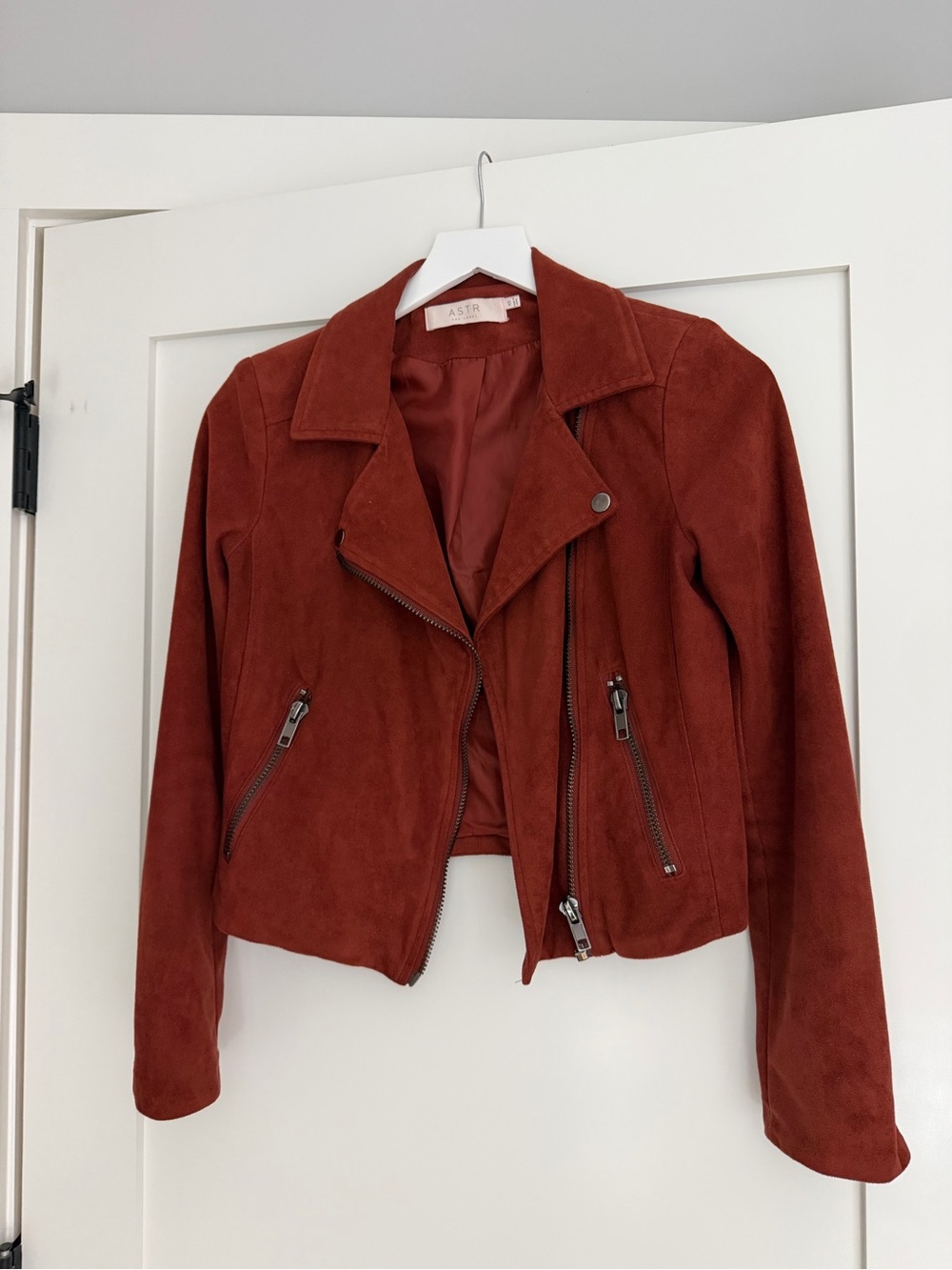 Astr Rust Red Suede Moto Jacket